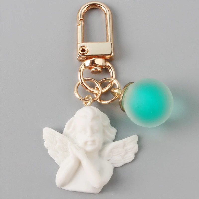 Cute White Guardian Angel Keychain Creative Mini Jelly Ball Keyrings Earphone Case Bag Ornament Accessory Car Trinket Key Holder images - 6