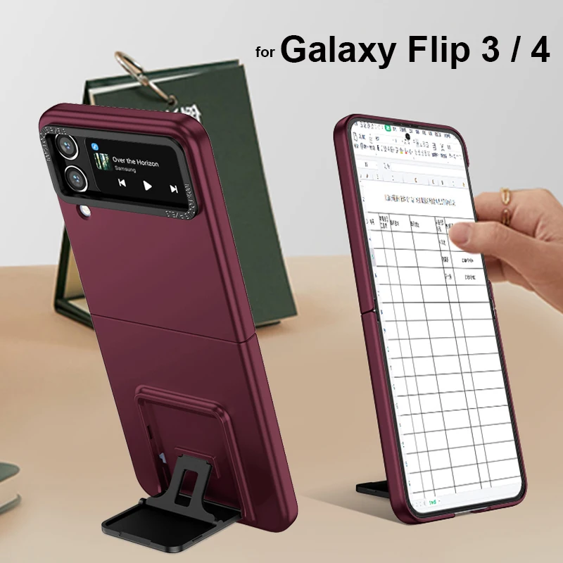 

For Galaxy Z Flip 5 4 Case With Built-in Kickstand Bracket Camera Protection Anti Scratch Case Black Blue Green Red For Flip 3