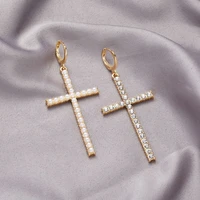 korean minimalist zircon pearl drop earrings women simple geometric cross earrings girls rhinestone pendant jewelry
