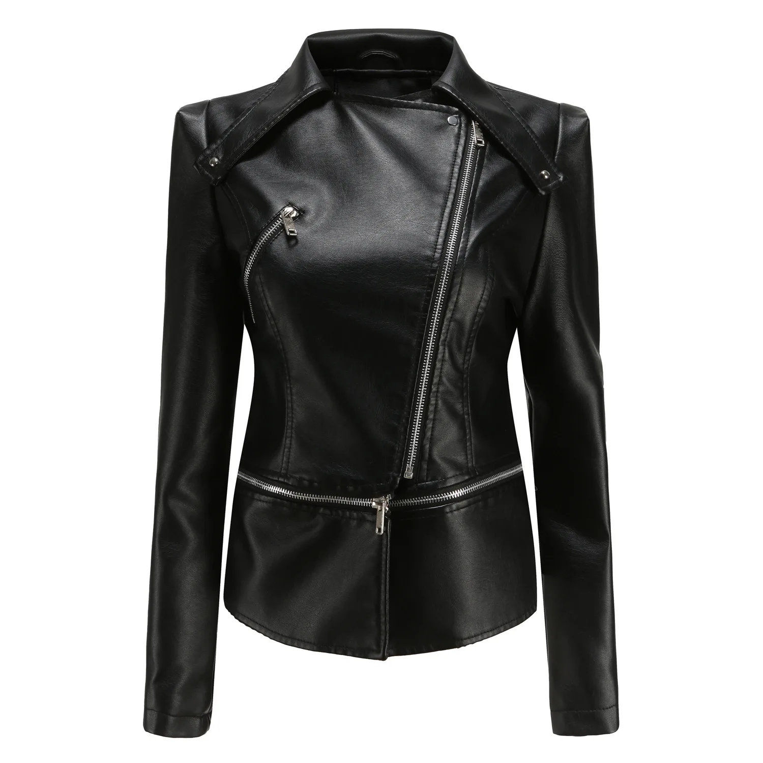 New Spring Thin Leather Jacket Black Detachable Long Sleeve Coat Turn-down Collar Outwear Casual Top High Street Biker Jacket