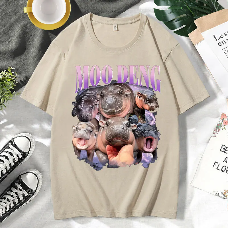 Забавный Moo-Deng Baby Pygmy Hippo Cute Zoo for Family Print T Shiirt мужская женская готическая модная