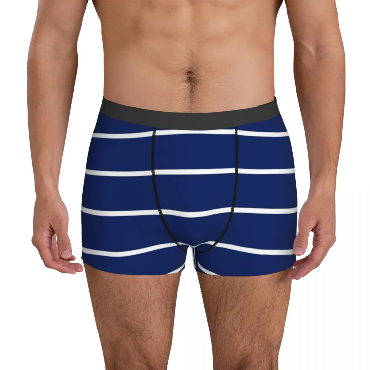 

Nautical Blue Underwear White Stripes Print Men's Panties Printed Funny Boxershorts Hot Shorts Briefs Plus Size