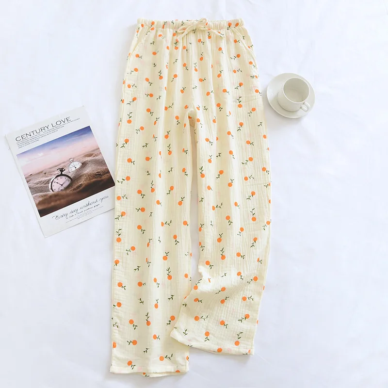 Fdfklak Cotton Gauze Pajamas Pants Printing Sleep Bottoms Spring Summer Lounge Wear Sleepwear Loose Comfortable Trousers