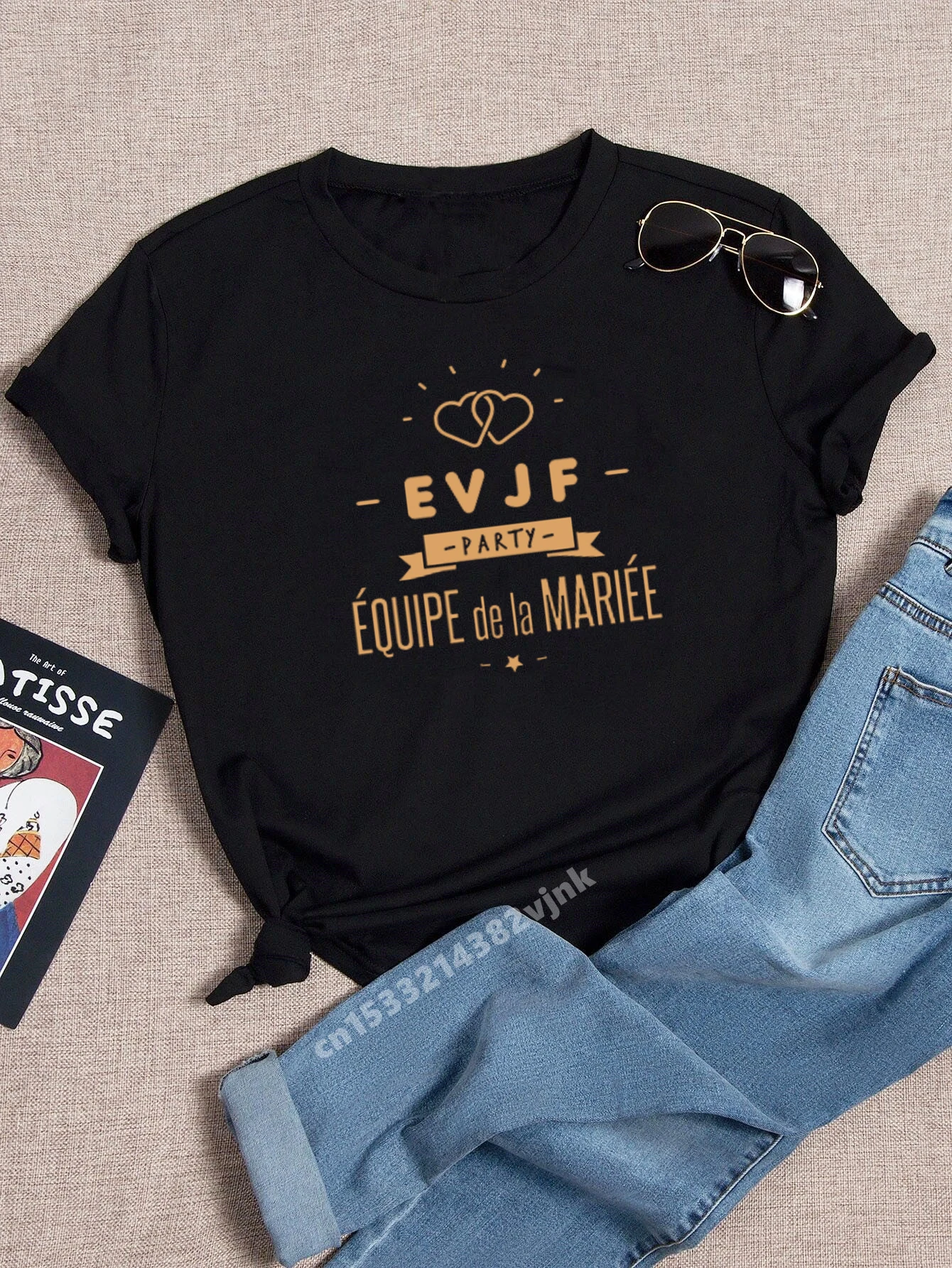 

EVJF For Bride Bridal Print Bachelorette Wedding Party Women T-shirt Casual ladies basic O-collar Black Short Sleeved T-shirt