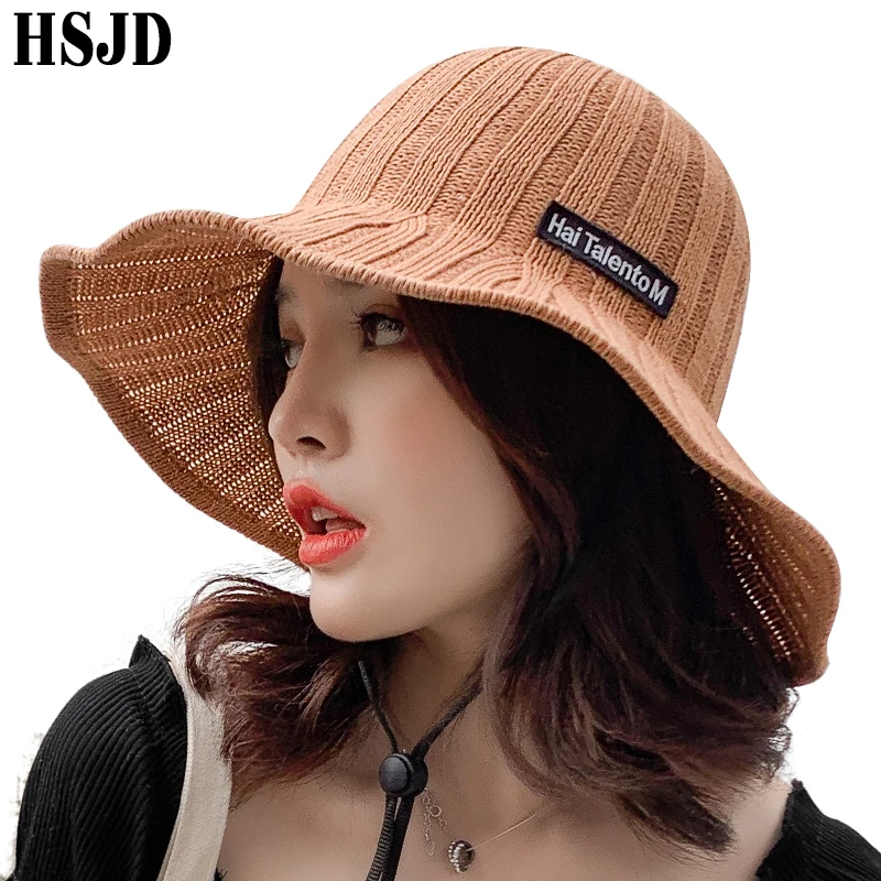 

New Summer Knit Hollowed out Sun Hats Fisherman Hat Panama Women Wide Brim UV Protction Beach Caps Cutout Sunscreen Cap Bonnet