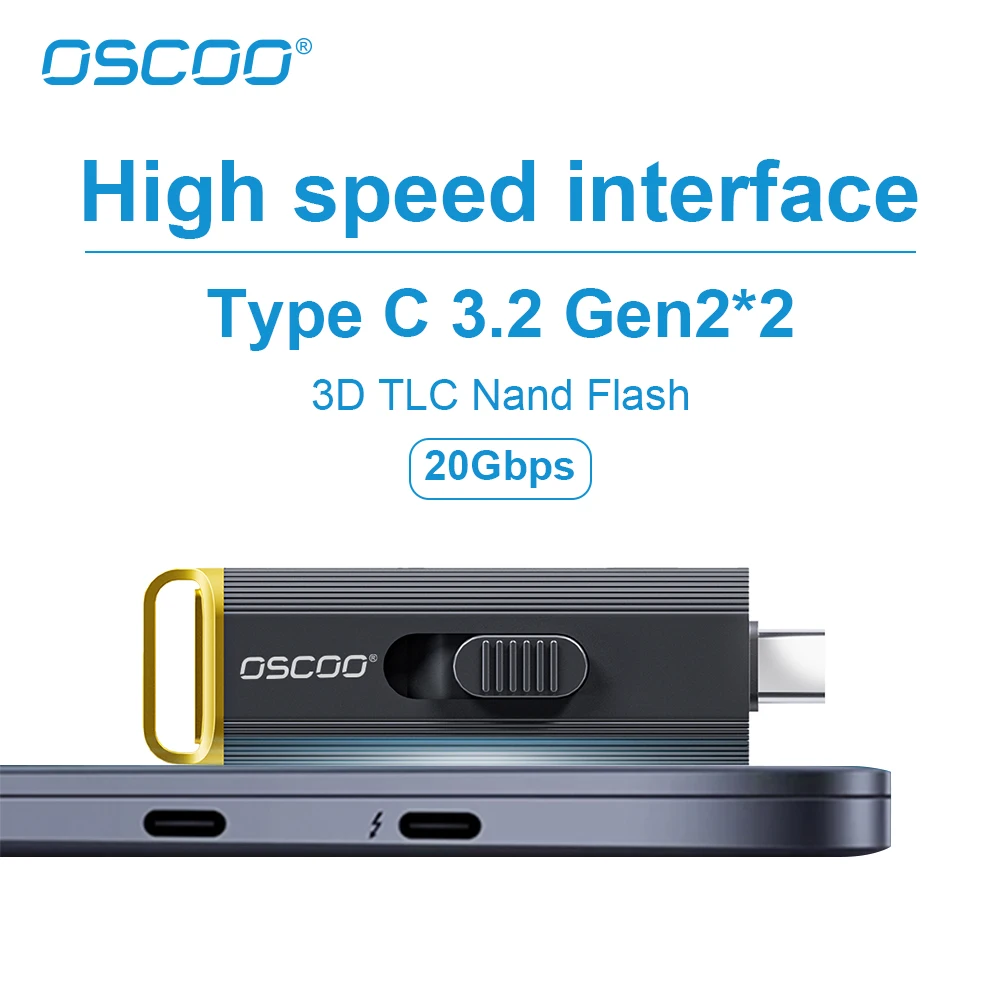 Фото OSCOO PSSD 1 ТБ SSD USB-накопитель 20 Гбит/с 3D TLC Nand Flash Type C 3.2 Gen2*2 Диск памяти Беспроводной портативный SSD USB-накопитель №4
