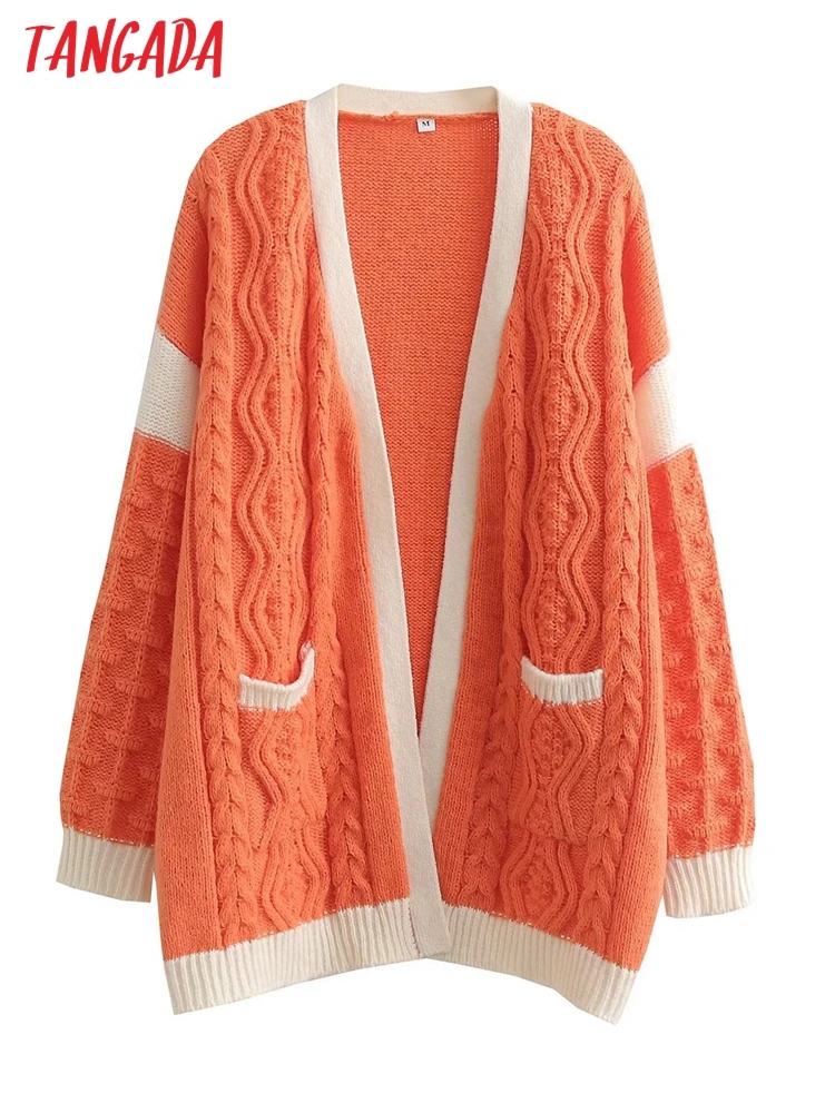 

Tangada Women Elegant Twist Thick Cardigan Vintage Jumper 2022 Oversized Knitted Cardigan 1M1