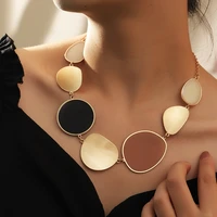 boho golden chain big wafer pendant choker necklaces for women retro exaggerated round dangle fashion necklace statement jewelry