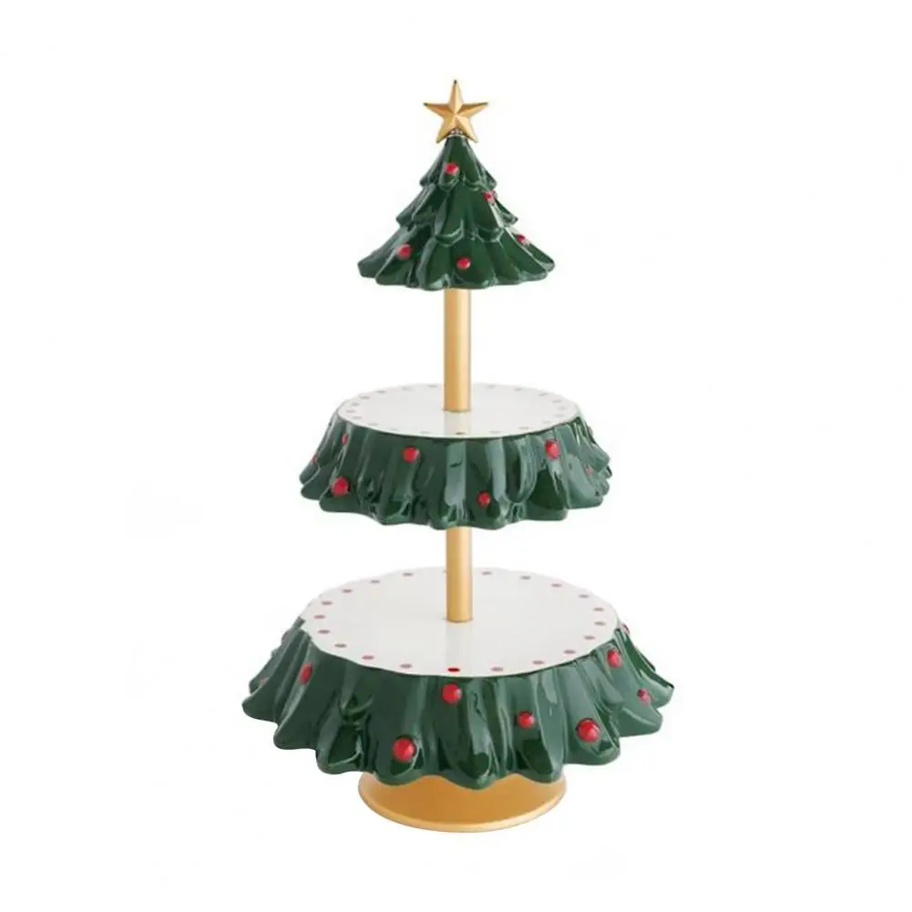 

Cupcake Holder Dual Layers Realistic Looking Wood Christmas Tree Shaped Snack Holder Party Decor for Home