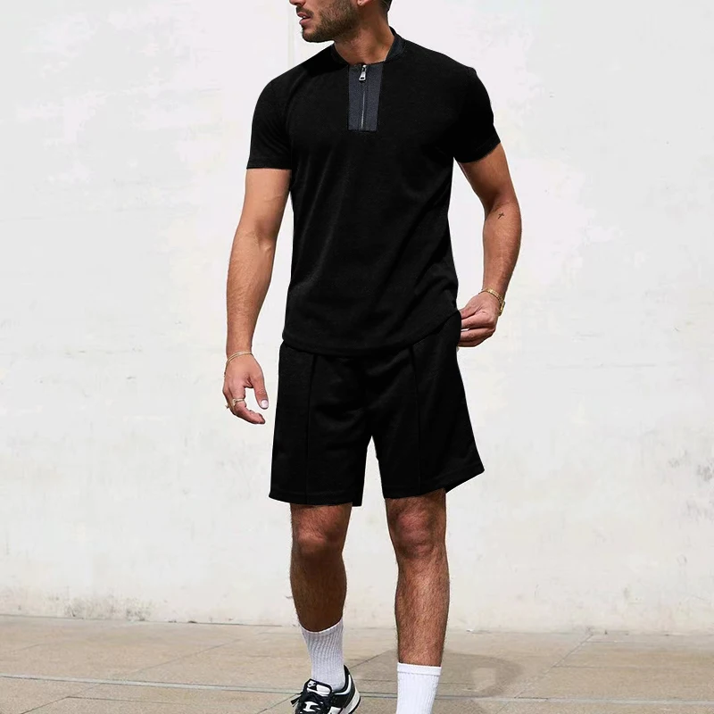 New Mens Tracksuit Suit Summer short sleeve Thin Polo Shirt Sport Shorts 2 Pcs Set Men Solid Set Casual Jogging Sportswear