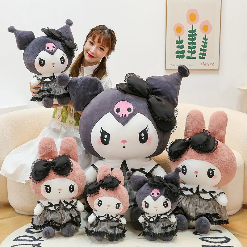 

Sanrio Black Kuromi Mymelody Plush Stuffed Dolls Kawaii Cartoon Sofa Cushion Pillow Dark Gothic Lace Soft Toy Kids Birthday Gift