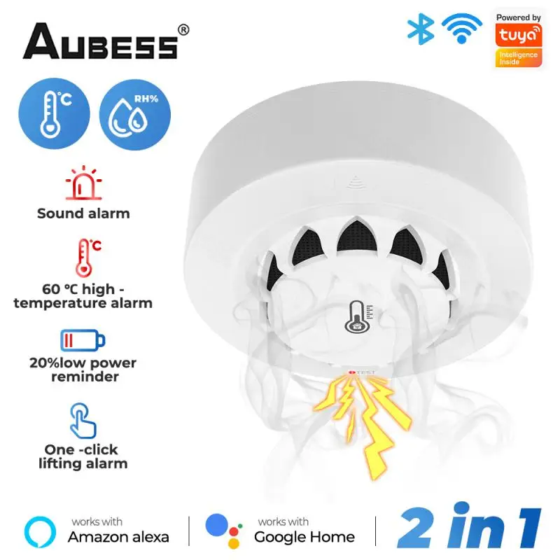 

Смарт-детектор дыма Tuya 2 в 1 с Wi-Fi и датчиком влажности