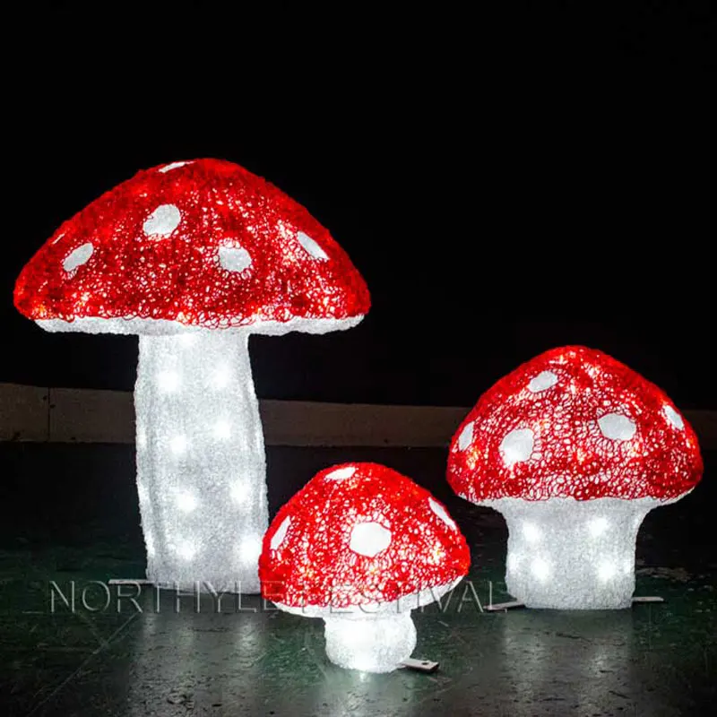 Acrylic Mushroom Light lamp LED Sculpture Lighting Outdoor Garden Decoration Christmas Motif Lights 3pcs/set