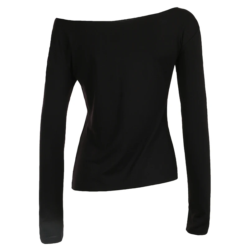 CIBBAR Черная Асимметричная Футболка С Длинными Рукавами Уличная Одежда Y2K