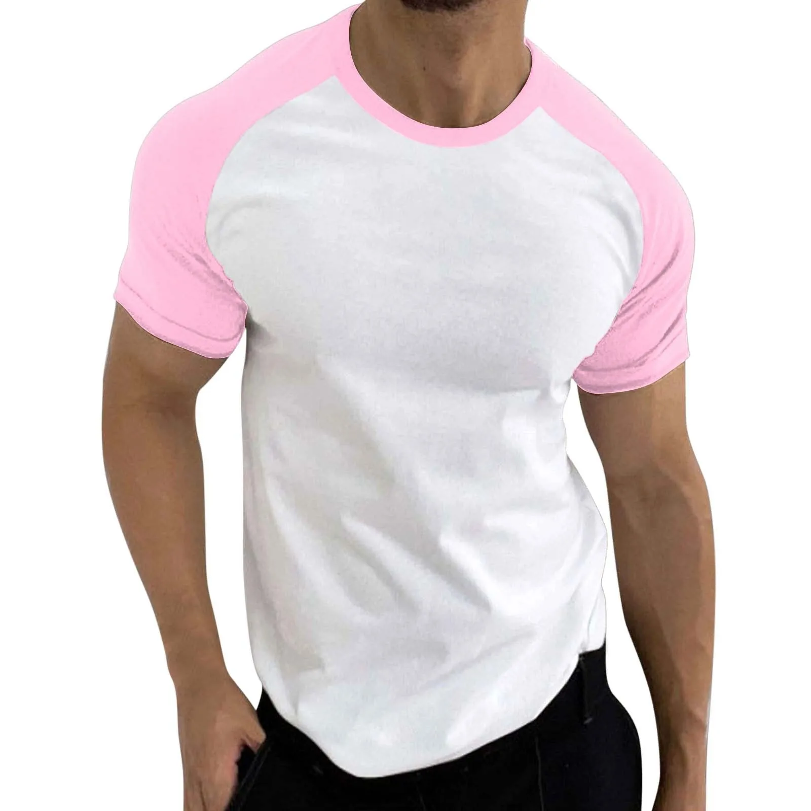 

Men Spring Summer Casual Sports Block Raglan Sleeves boy Round Neck T Shirt Blusas Casual Summer boy Soft T Shirt solid