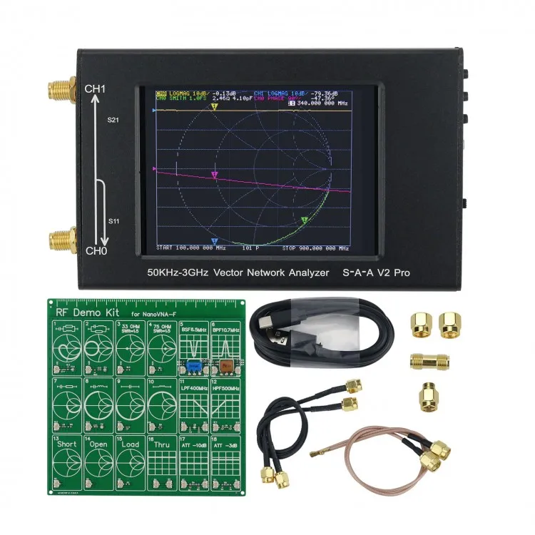 

50KHz-3GHz 3.2" S-A-A-2 NanoVNA V2 Pro Vector Network Analyzer VNA Antenna Analyzer +RF Demo Kit