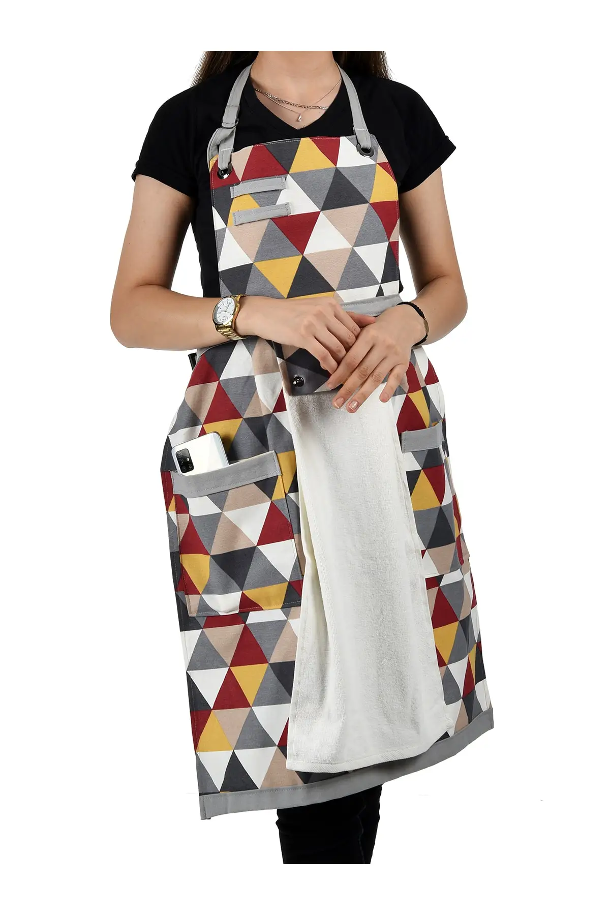 

Çeyizlik Waterproof Stain resistant Havlulu Women Kitchen Apron Single Size Linen Gray Bib & Gloves & Tutacak Textile Home &