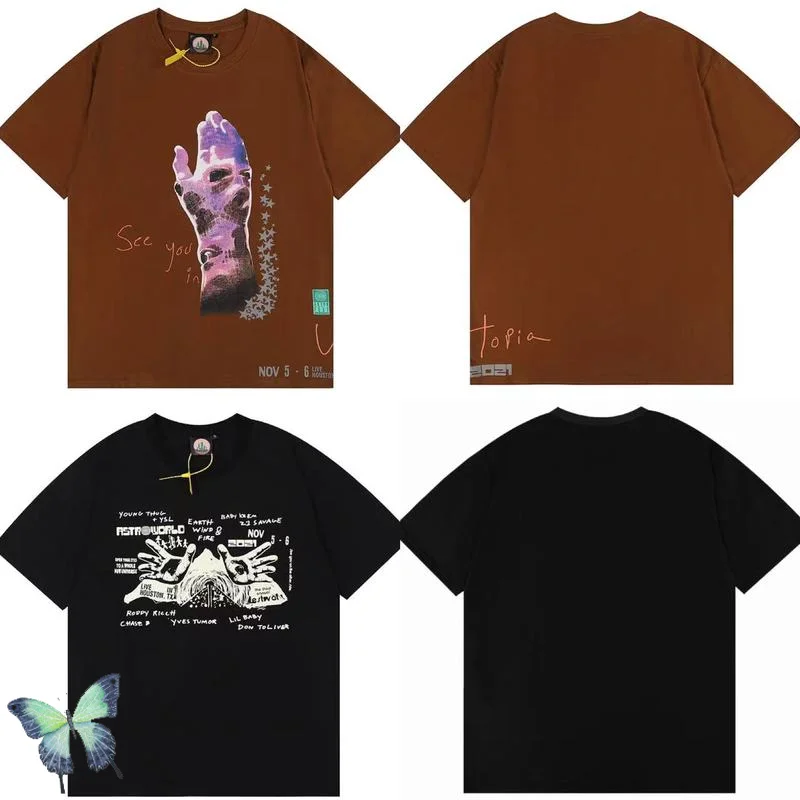 Black Brown Men Fashion Travis Scott Cactus Jack Palm Print T-shirt