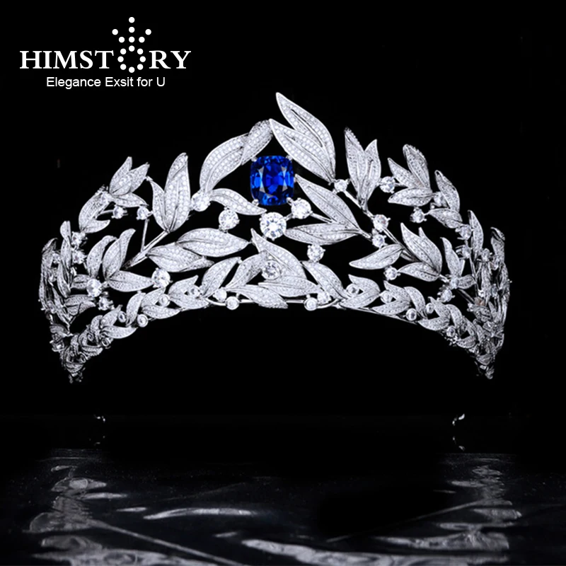 

Himstory European Royal Classic Cubic Zirconia Wedding Bridal Princess Tiara Crown Blue Diadem Women Hair Jewelry Accessories