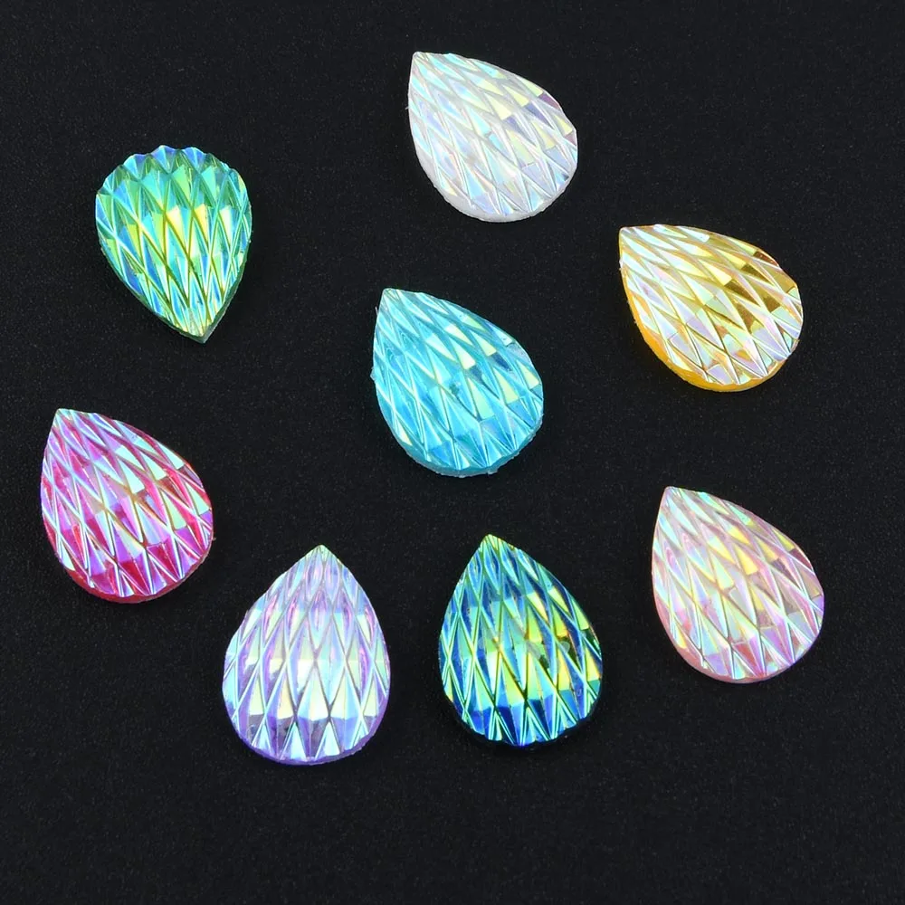 

40pcs 10*14mm AB Flatback Heart Resin Rhinestone Beads Carved Embellishment Cabochons DIY Jewelry Findings Nail Art Decorations