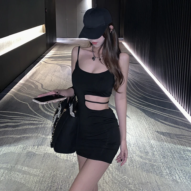 

2022 bodycon sexy dress hollow out design sleevess short dress for woman girl party nightclub vintage style