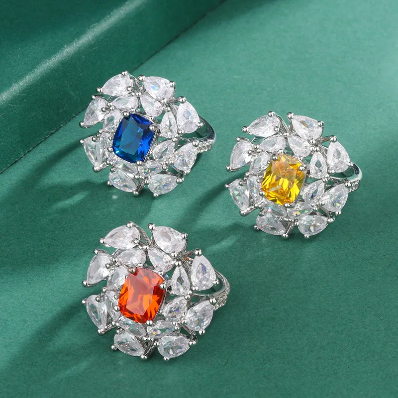 

Charmsflower Ring Open Adjustable Square Ruby Gemstone Trendy Luxury Quality Jewelry Bride Accessories for Women Wedding Gift