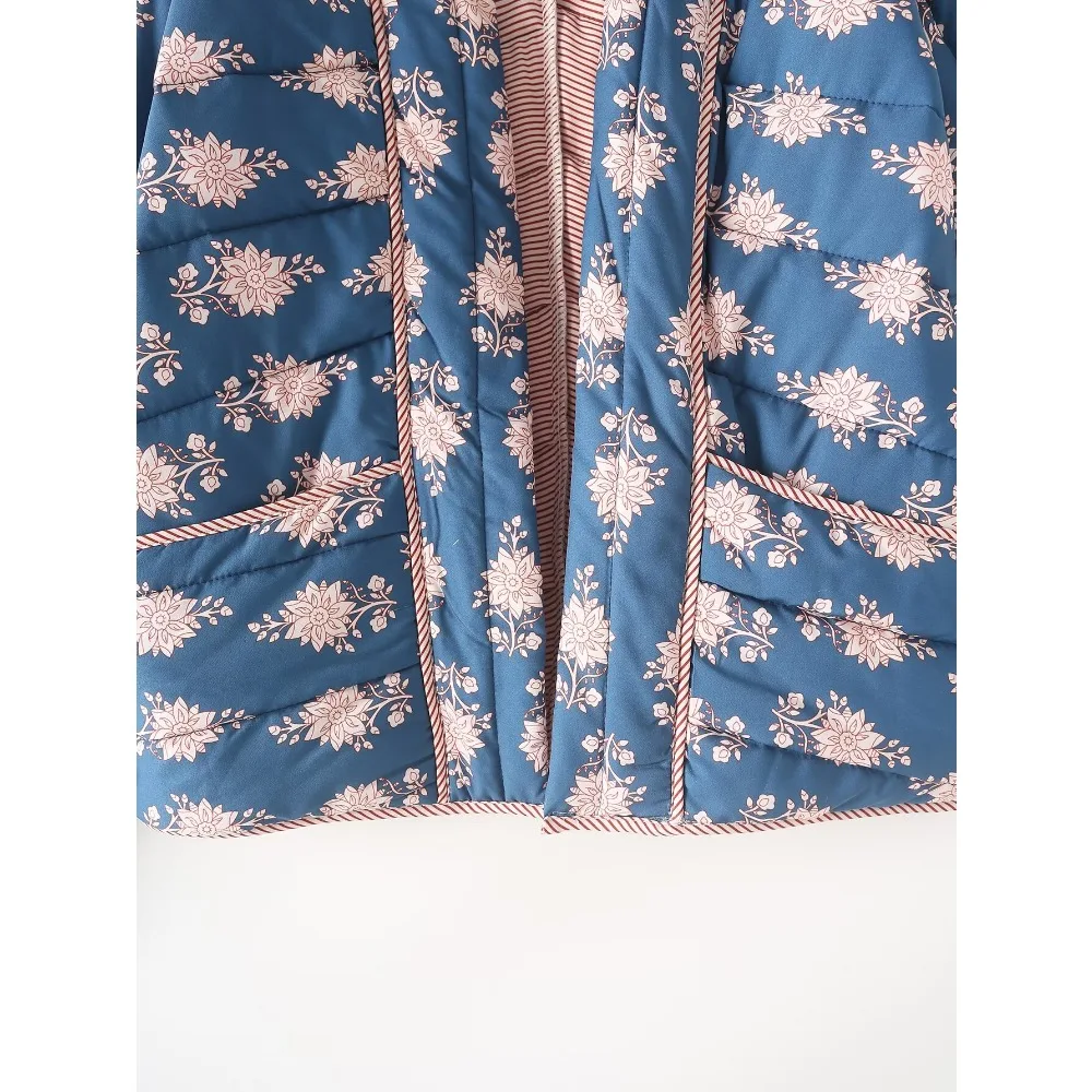 Стеганый женский кардиган с цветочным принтом длинным рукавом