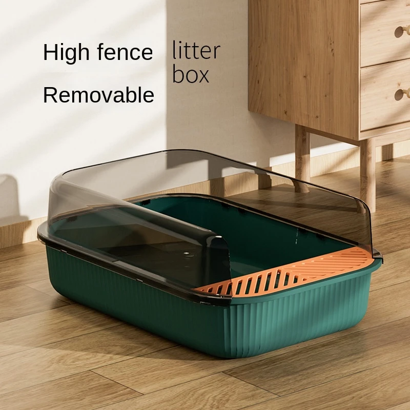

Large Capacity Cat Litter Box Semi-closed Plastic Sand Box for Cats Pet Toilet Anti Splash Cat Tray Cleaning Bath Basin Supplies