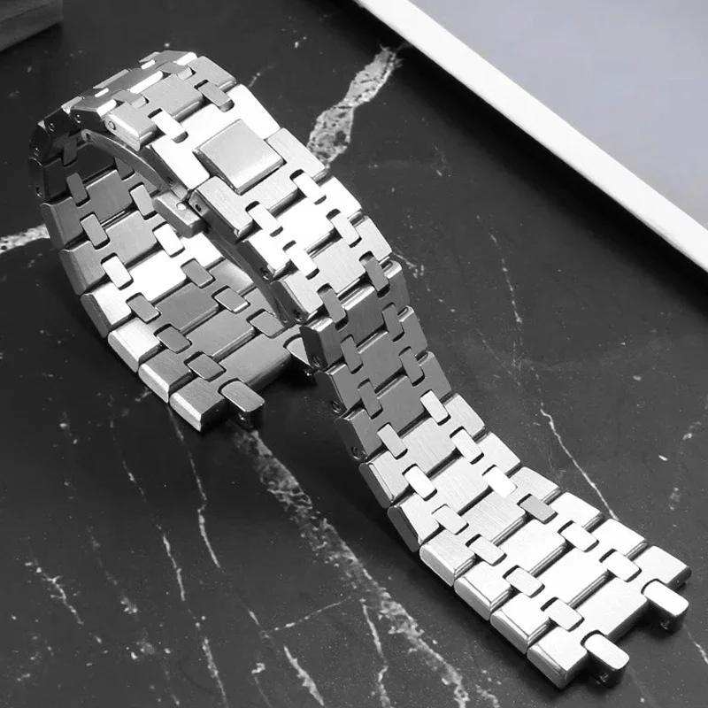 Фото Серебряный браслет из нержавеющей стали 316L для AP 15400 15500 Audemars Piguet Royal Oak, мужской водонепроницаемый ремешок для часов 21 мм 26 мм №1