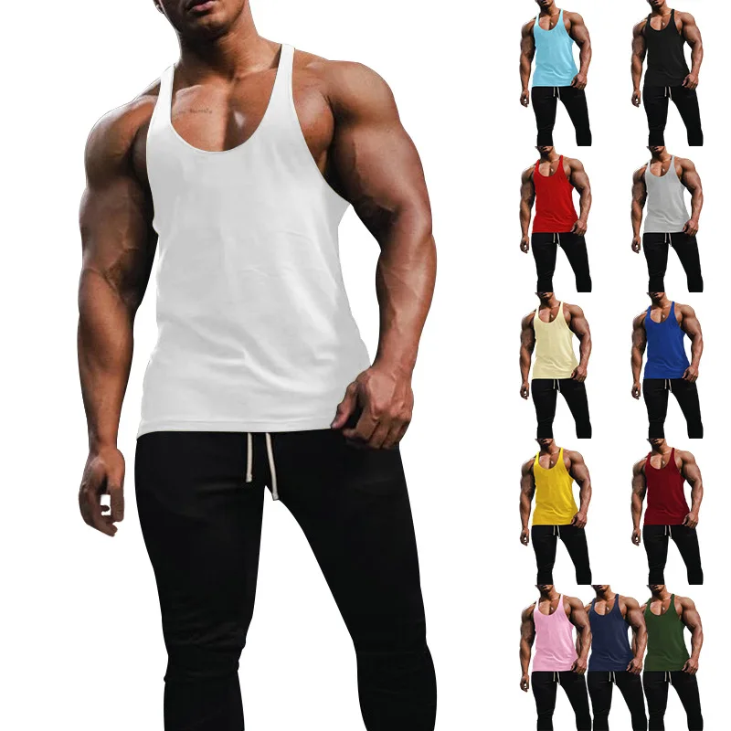 

Cross-border Aliexpress Men's Vest Breathable Slim Solid Color Summer Youth Sports Fitness Hurdle Sleeveless Bottoming Shirt