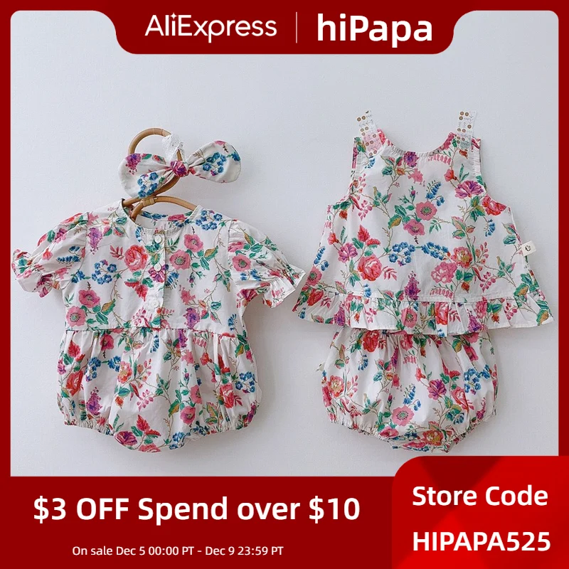 

Vitage Floral Baby Girls Clothes Sets Summer Cotton Infant Girls Clothes Tops Blouse + Bloomer 2 Pcs Baby Girl Clothing
