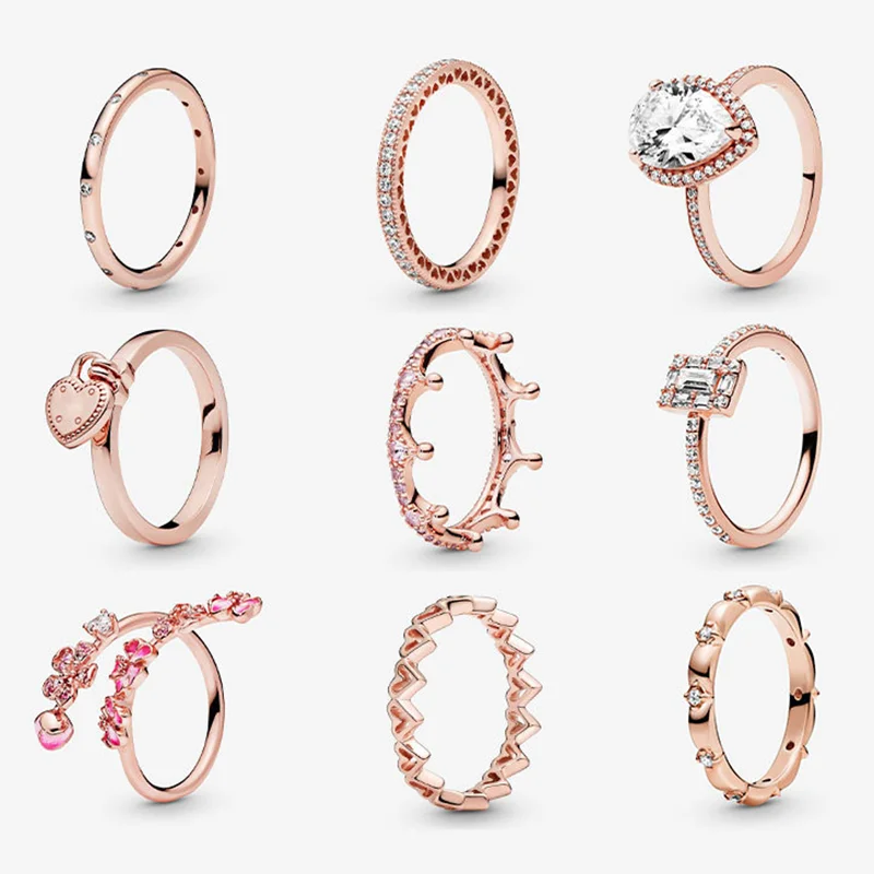 

LR Rose Gold Series Flower Ring PAN MET Style Creative Crown Retro Big Full Diamond Valentine's Day Gift Fine Jewelry