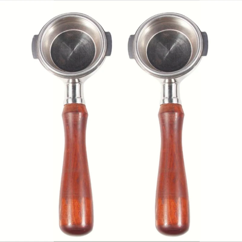 

2X 58MM Modified Filter Coffee Machine Handle Stainless Steel Bottomless Solid Wood For Aibo E61 Handle Portafilter