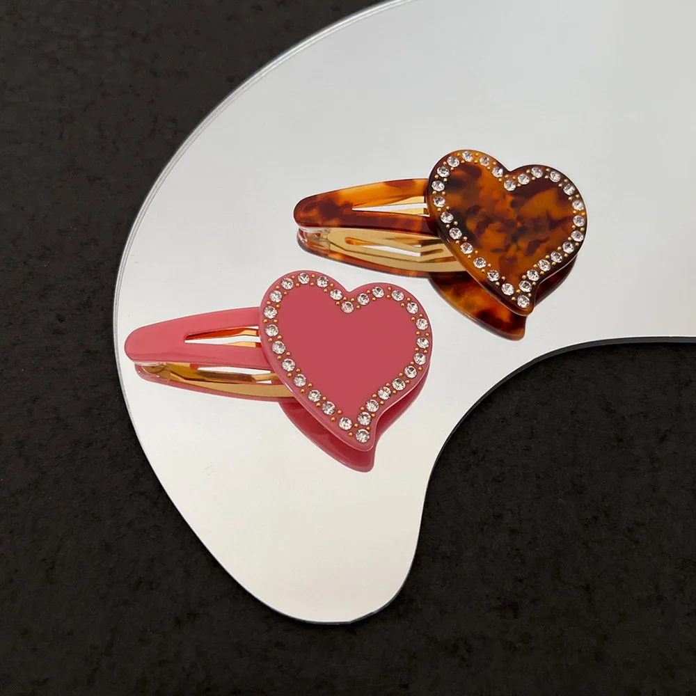 

Luxury Brand Sparkling Crystal Pink Heart Hair Clip Fashion Zirocn Hairpin Resin For Women Cute Hairwear Barrettes Jewelry