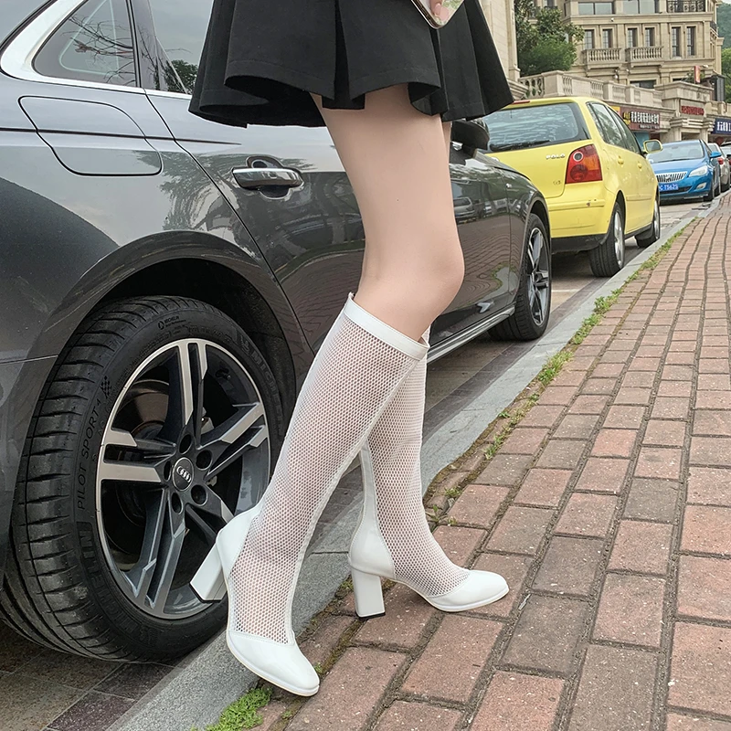Ladies High Boots Fashion Sexy Mesh High Heels Ladies Platform Boots Breathable Hollow Ladies Boots Heels Botas Femininas