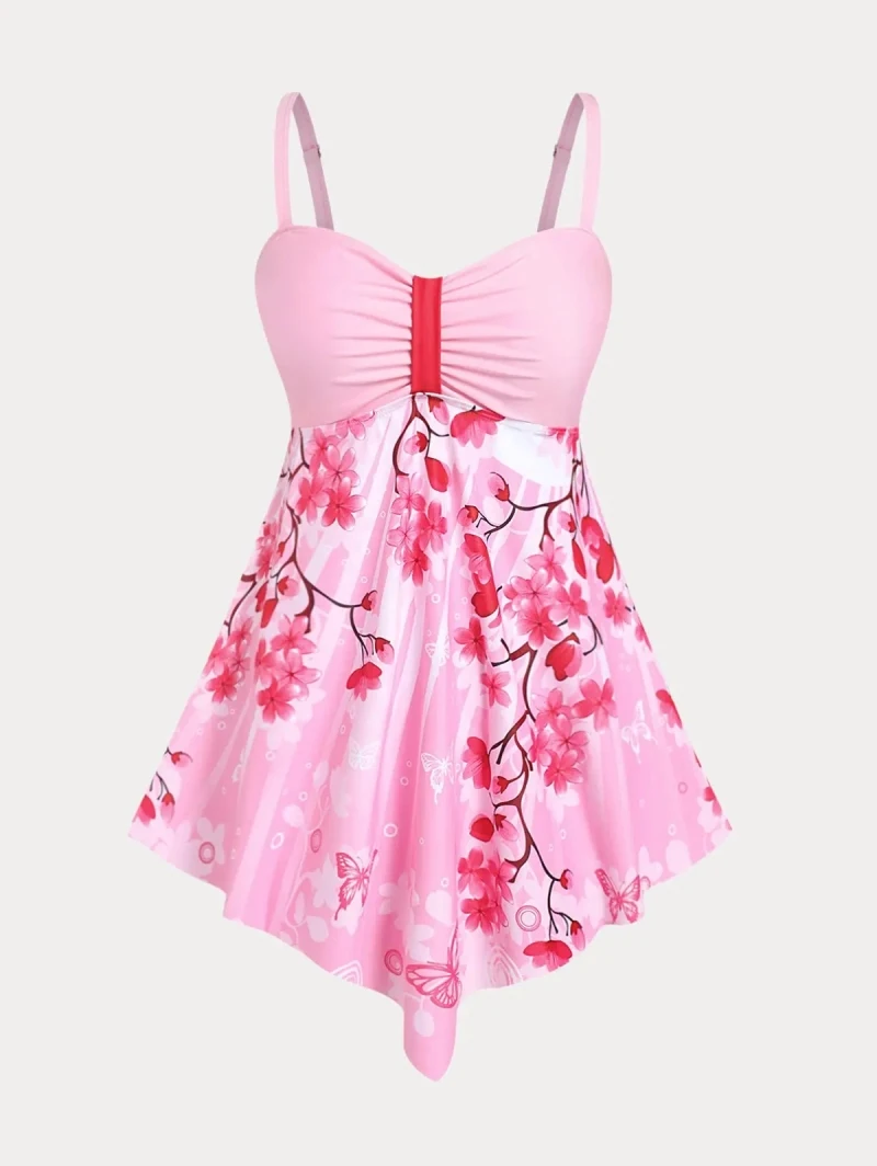 

2022 Summer New Arrival V Neck Tank Top Fashion Floral Print Sleeveless Tops Deep Casual Beach Wear Sleeveless Spaghetti Strap