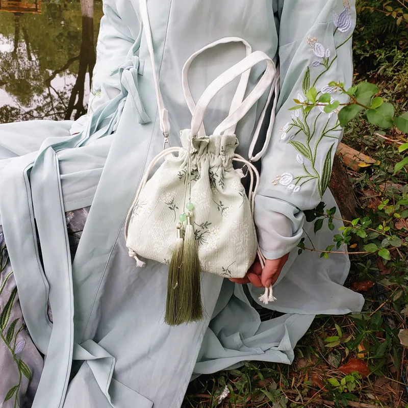 Бамбуковая вышивка в китайском стиле кошелек Холщовая Сумка на шнурке летняя