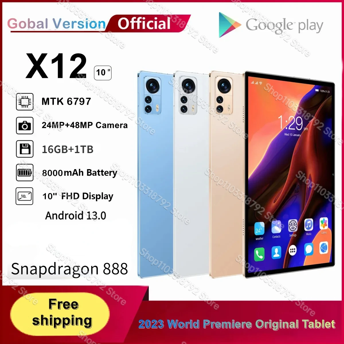 

2023 Global Version NEW X12 Tablet Android 12 Tablet 10Inch 120Hz Display 16GB 1TB Bluetooth 5.0 8000mAh Battery 5G