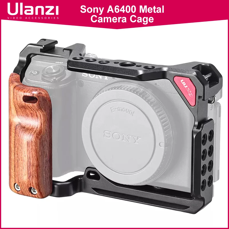 

Ulanzi UURig C-A6400 Metal Camera Cage for Sony A6400 A6100 A6300 A6500 Vertical Shooting Wooden Handle Grip Cage Case Housing