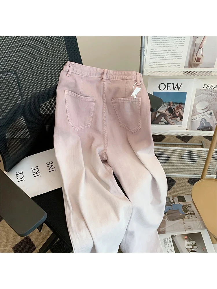 Женские джинсы с низкой посадкой мешковатые брюки из денима градиентом в стиле