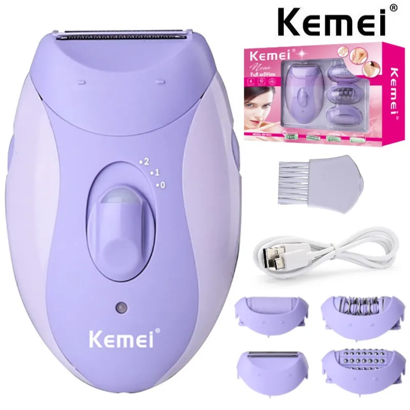 

Kemei 4 in 1 Hair Epilator Electric Hair Remover Device Lady Depilador Rechargeable Hair Shaver Removal For Women Foot Care Tool