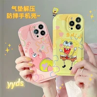 cute cartoon spongebob squarepants phone case for iphone 11 12 13 pro max x xs xr couple air cushion shockproof protective cover