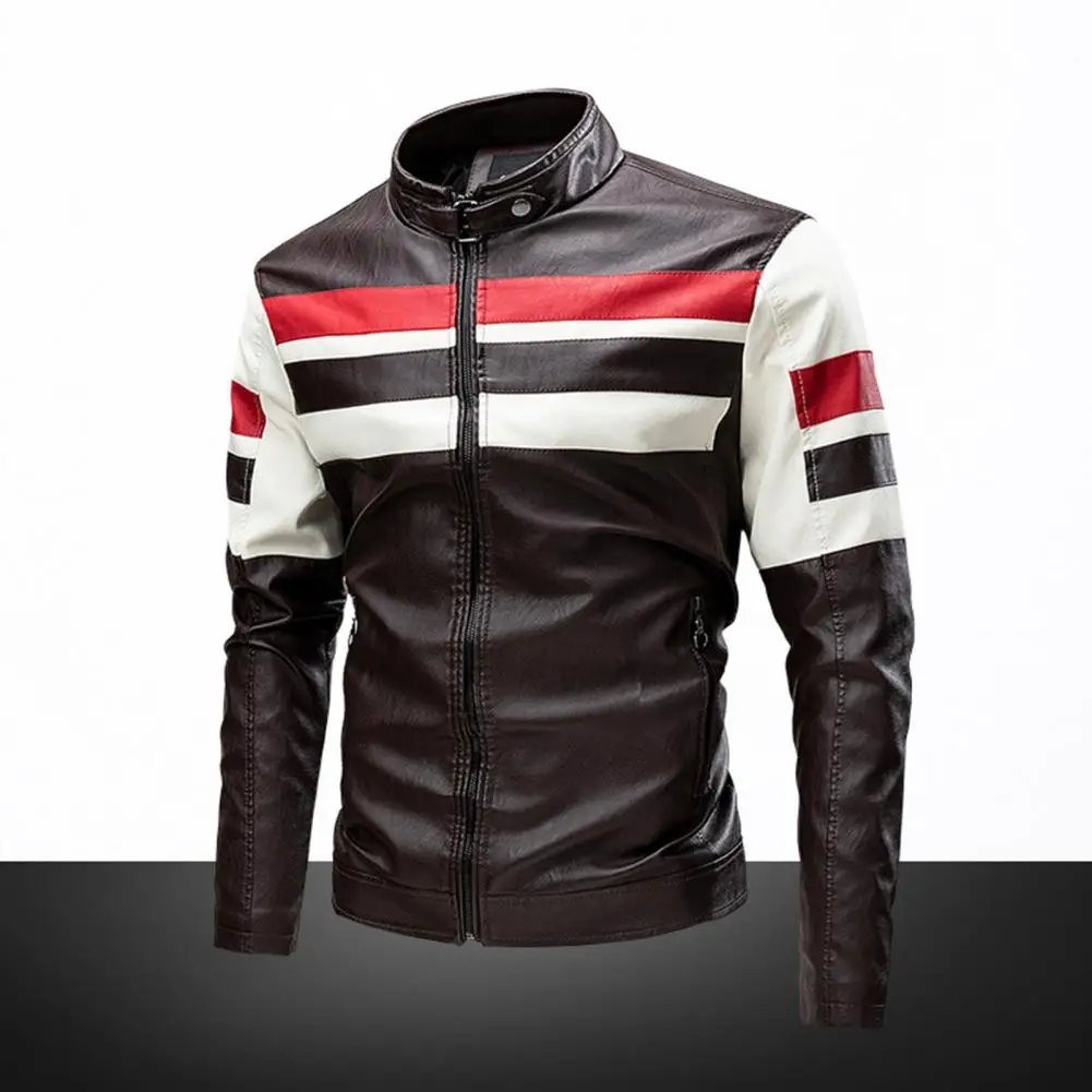 

Autumn Stylish Smooth Zipper Patchwork Jacket Coat Male Classic Jacket Stand Collar for Daily Wear