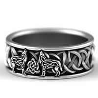 vintage silver color northern european mythology wolf finriel defense totem amulet hip hop wolf ring man vintage jewelry