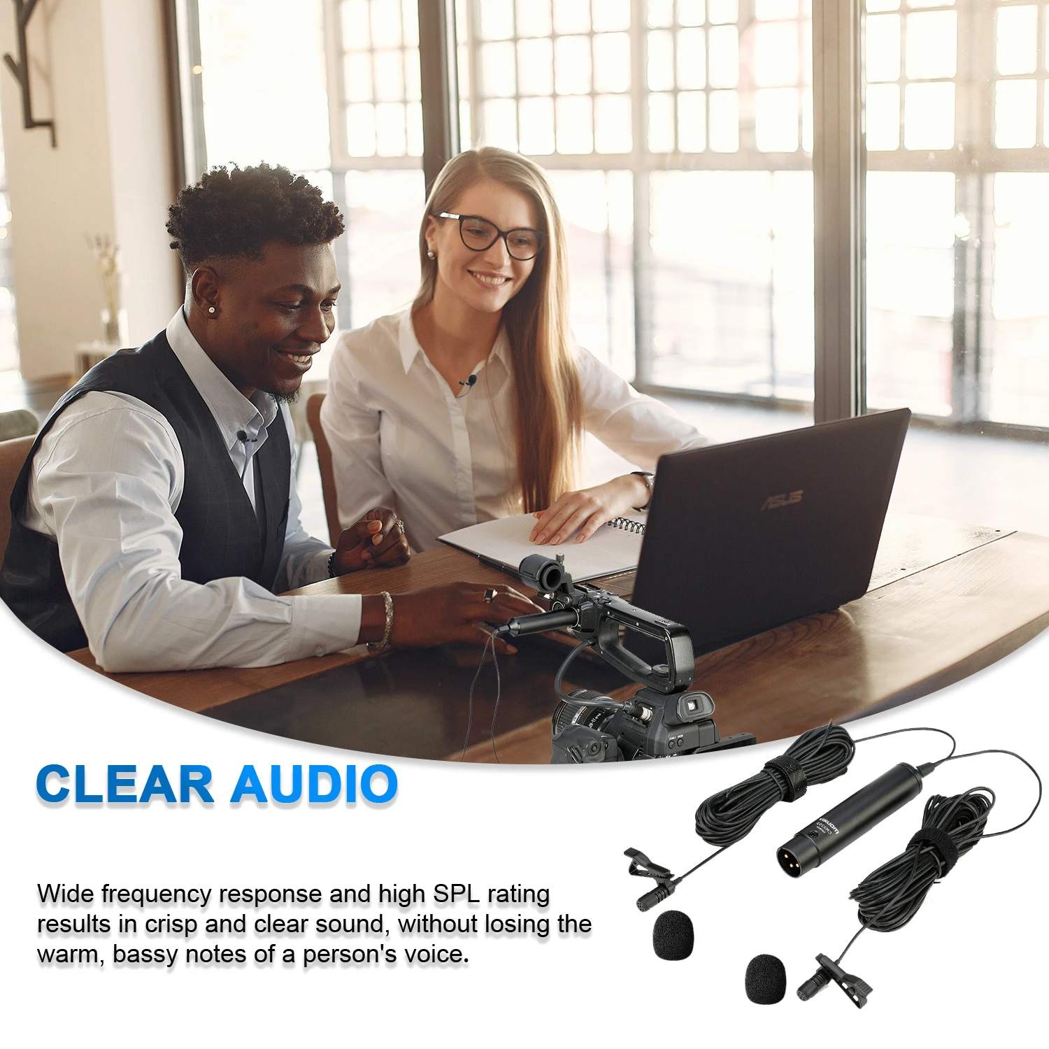 MOURIV CMX202 Dual Lavalier Cardioid Microphone Phantom Power Lapel Clip Compatible with Camera Camcorder ZOOM Tascam SONY |