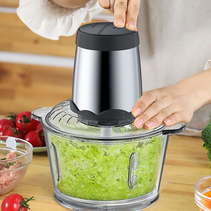 2L Capacity Stainless Steel 304 Electric Chopper Meat Grinder Mincer Food Processor Slicer Multi-Function High-Power Four-Knife