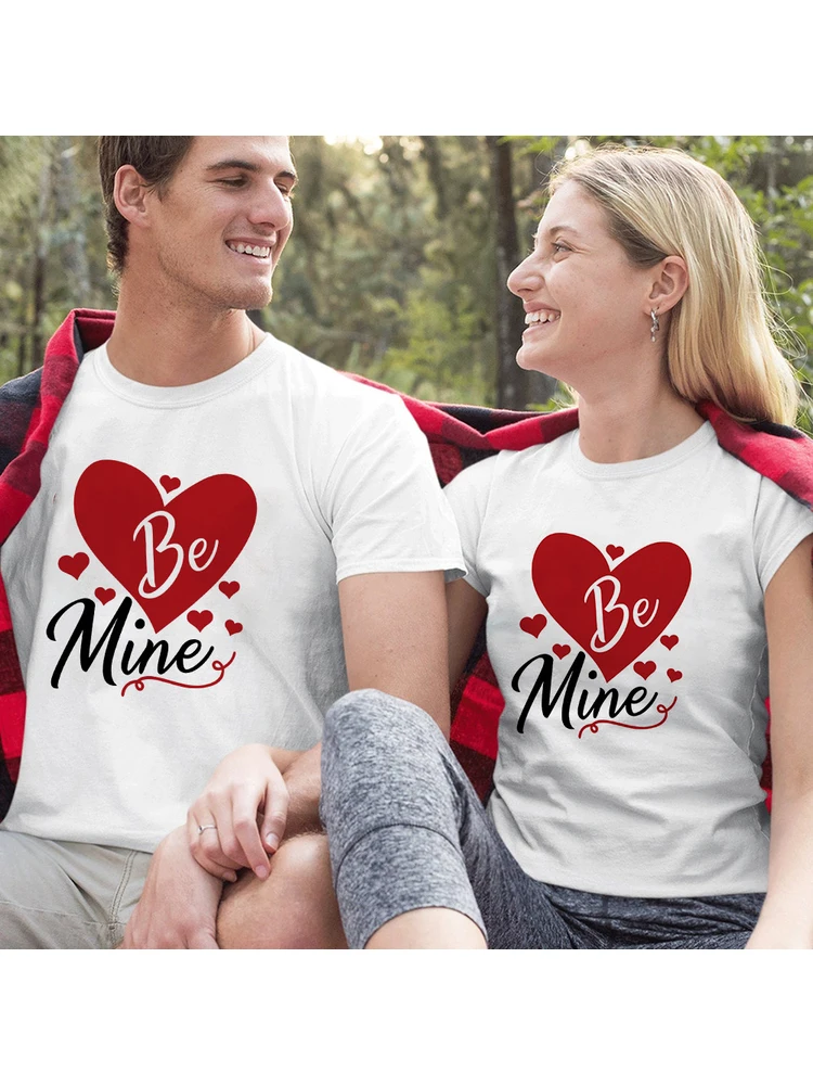 

Be Mine Love Heart Valentines Boyfriend Girlfriend Couples Matching T Shirts Husband Wife Casual Tops Wedding Party Gift Clothes