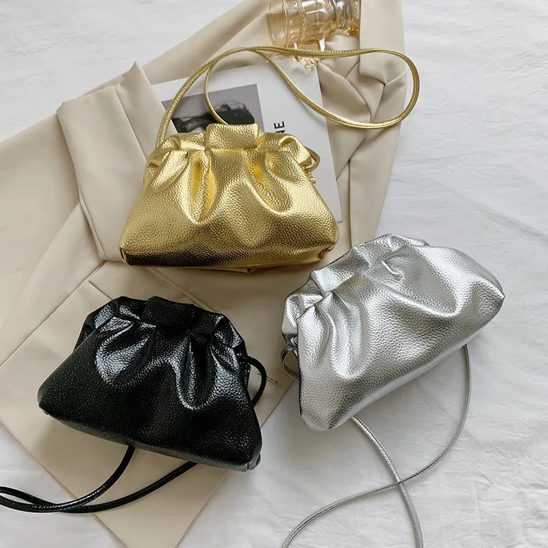 

Дизайнерская роскошная женская сумка в виде облака с рюшами, сумка через плечо карамельных цветов, женский золотистый Серебристый клатч, кошелек, вечерняя сумка, сумка