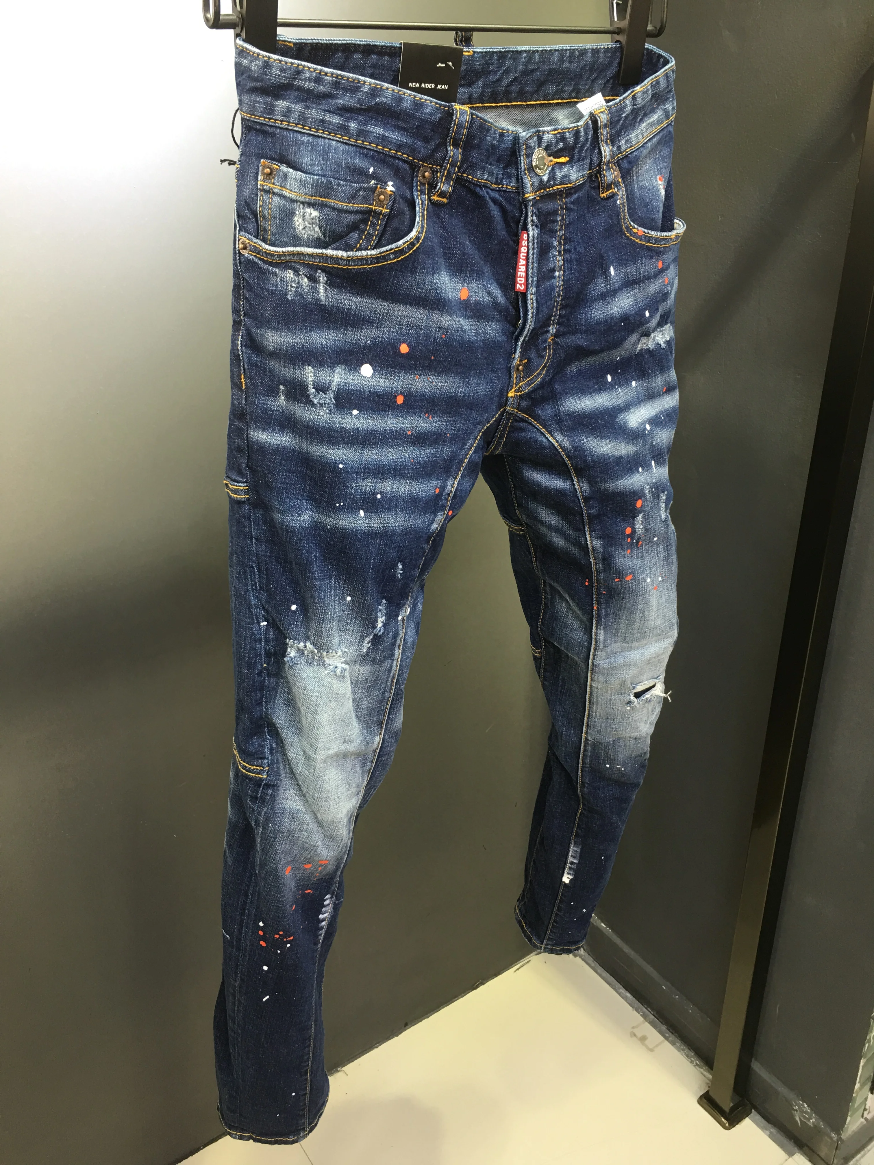 

2022 new denim trousers for men d2 slim fit casual washing fashion micro elastic three-dimensional cutting color contrast