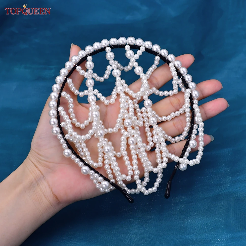 TOPQUEEN SA01 Elegant Pearls Hair Bands Accessories Headdress Luxury Bridal Crown Women Jewelry Hoop Daily Tassel Hairwear images - 6